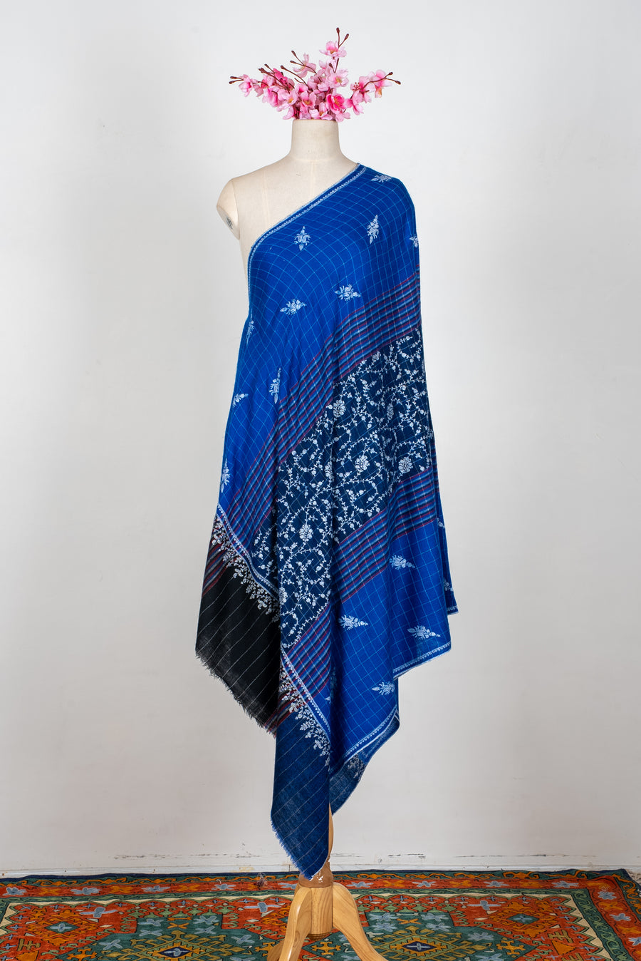 Azure Bloom Hand Embroidered Pure Pashmina Shawl