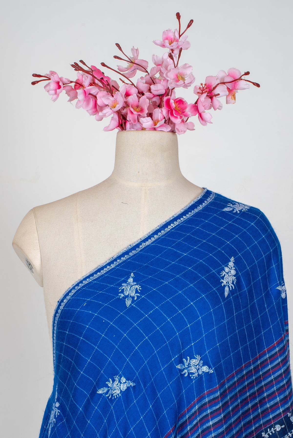 Azure Bloom Hand Embroidered Pure Pashmina Shawl
