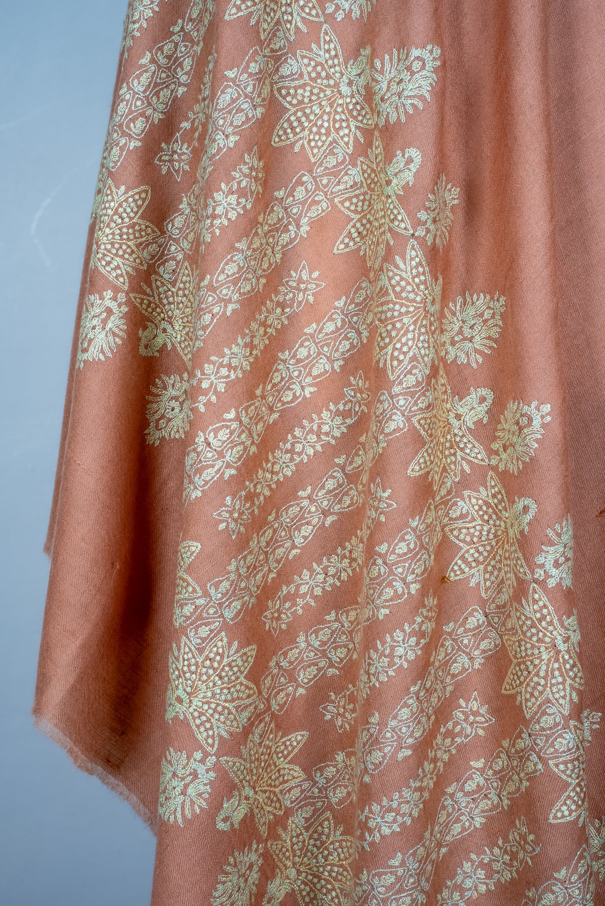 Saffron Veil Hand Embroidered Pure Pashmina Shawl