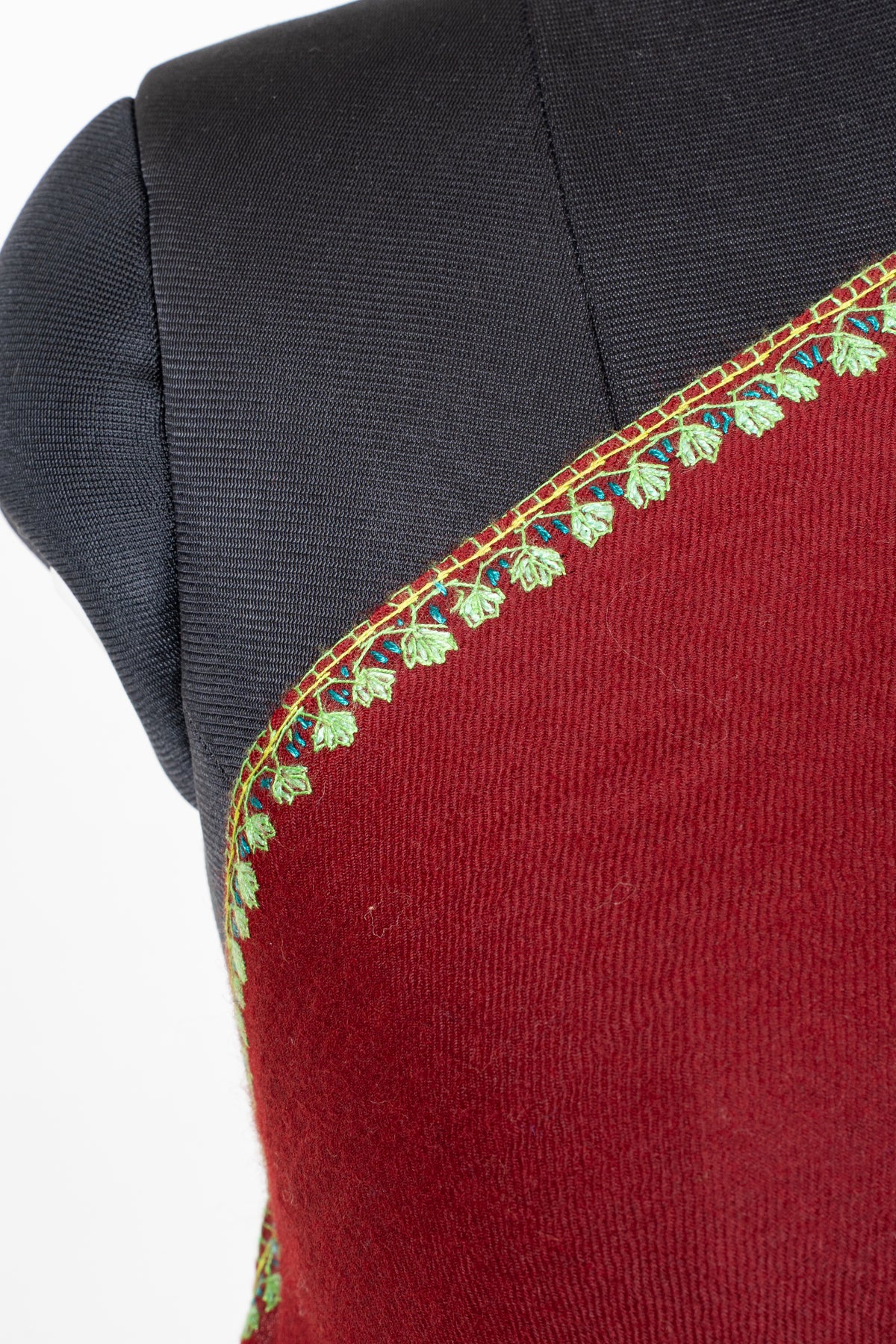Ruby Lagoon Fine Merino Wool Shawl with Turquoise Sozni Hand Embroidered Paisley Border