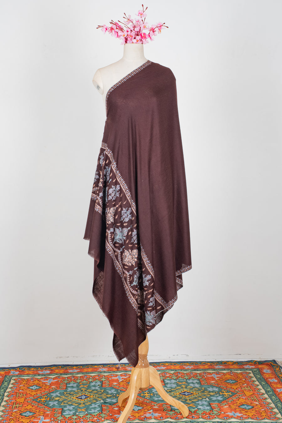 Mocha Noor Hand Embroidered Pure Pashmina Shawl