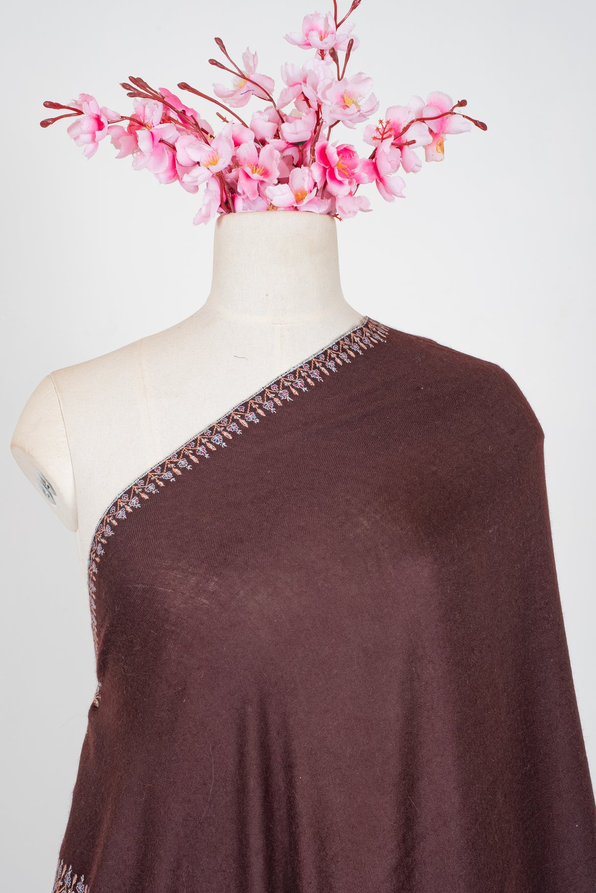 Mocha Noor Hand Embroidered Pure Pashmina Shawl