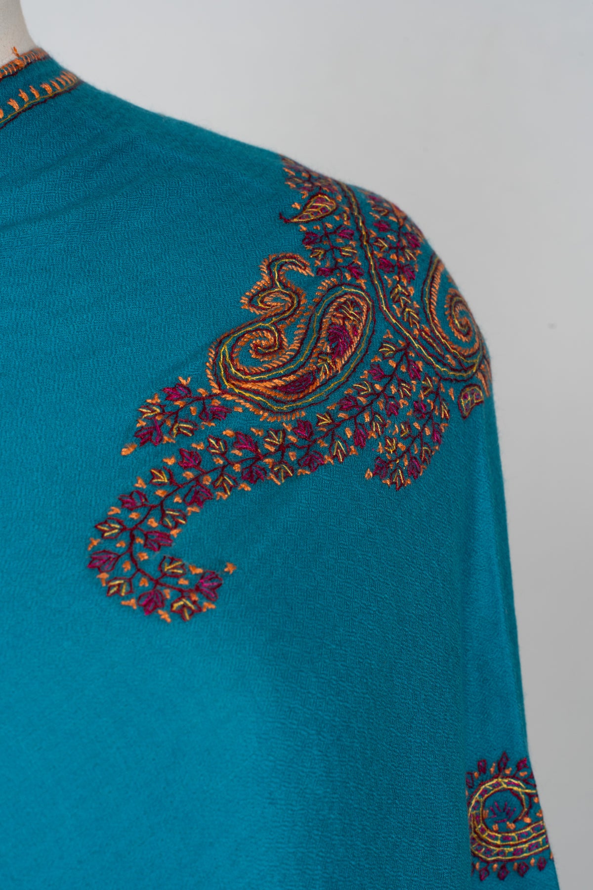Ivory Bloom Merino wool 2.5 Yards Sozni Hand Embroidered Shawl