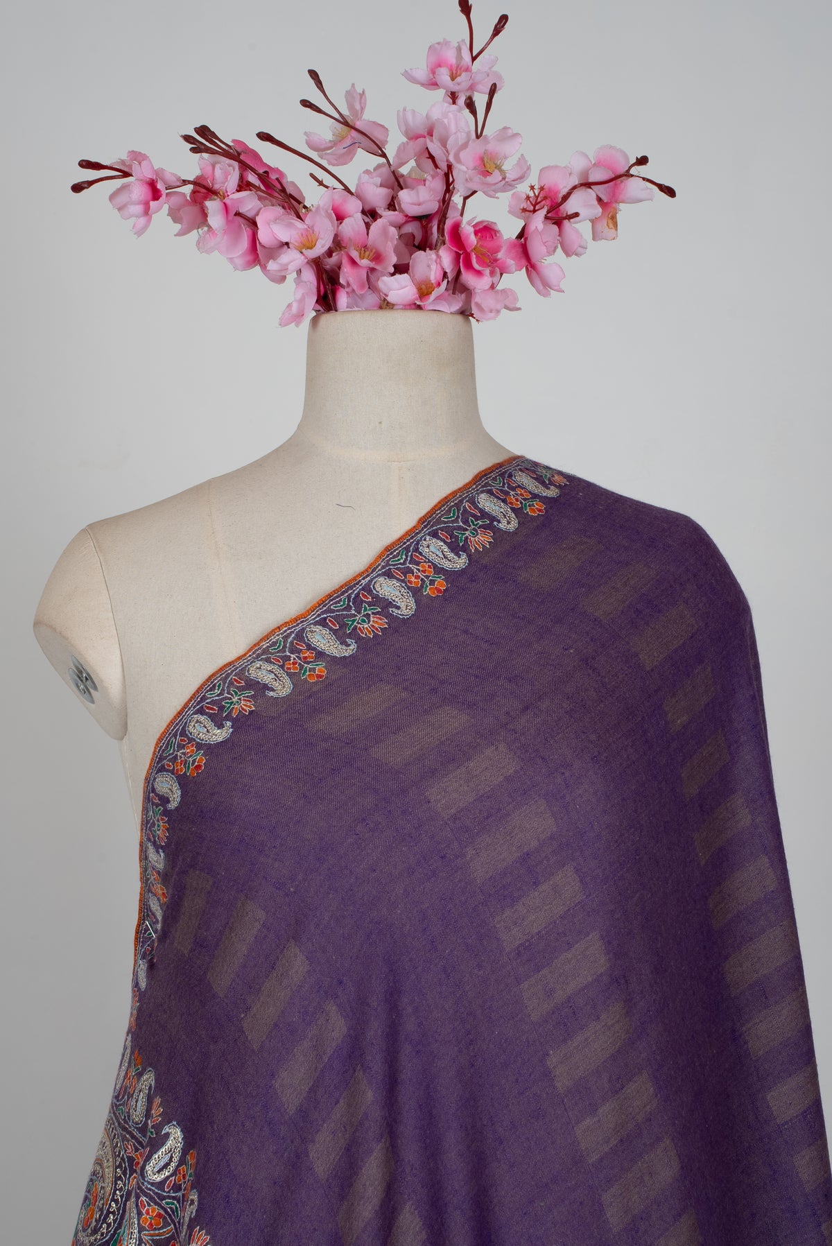 Imperial Paisley Hand Embroidered Pure Pashmina Shawl