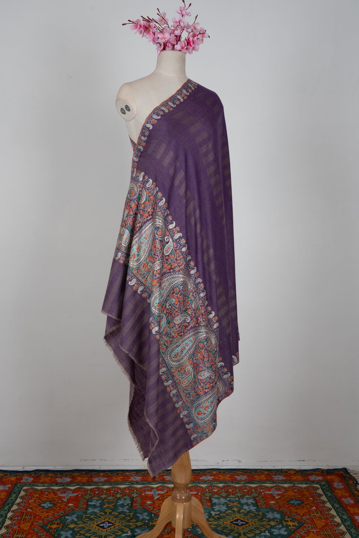 Imperial Paisley Hand Embroidered Pure Pashmina Shawl