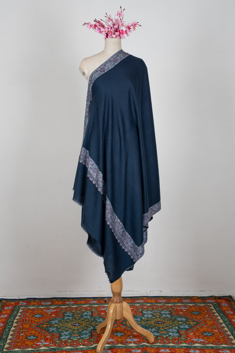 Midnight Grace Hand Embroidered Pure Pashmina Shawl