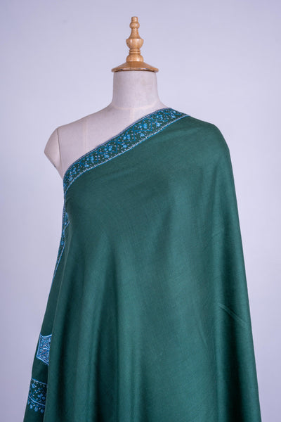 Emerald Elegance - Fine Merino Wool Hand-Embroidered Sozni Shawl