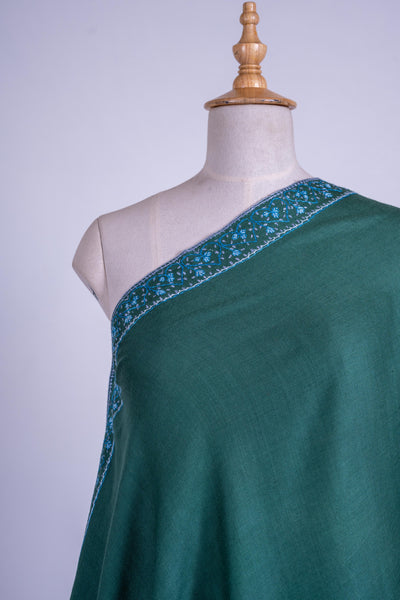 Emerald Elegance - Fine Merino Wool Hand-Embroidered Sozni Shawl