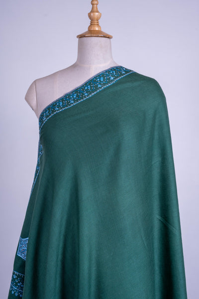 Emerald Elegance - Fine Merino Wool Hand-Embroidered Sozni Shawl