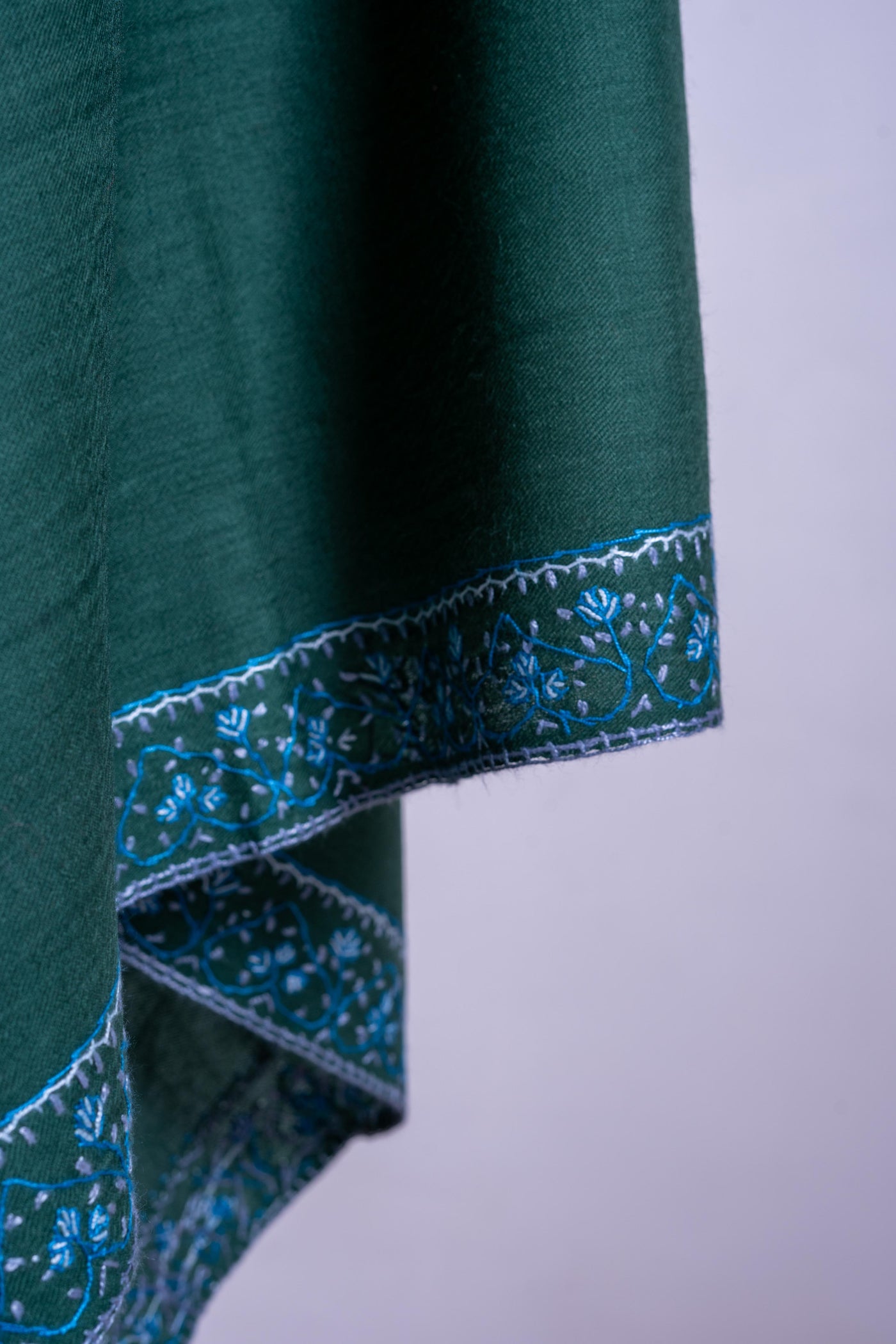 Emerald Elegance - Fine Merino Wool Hand-Embroidered Sozni Shawl