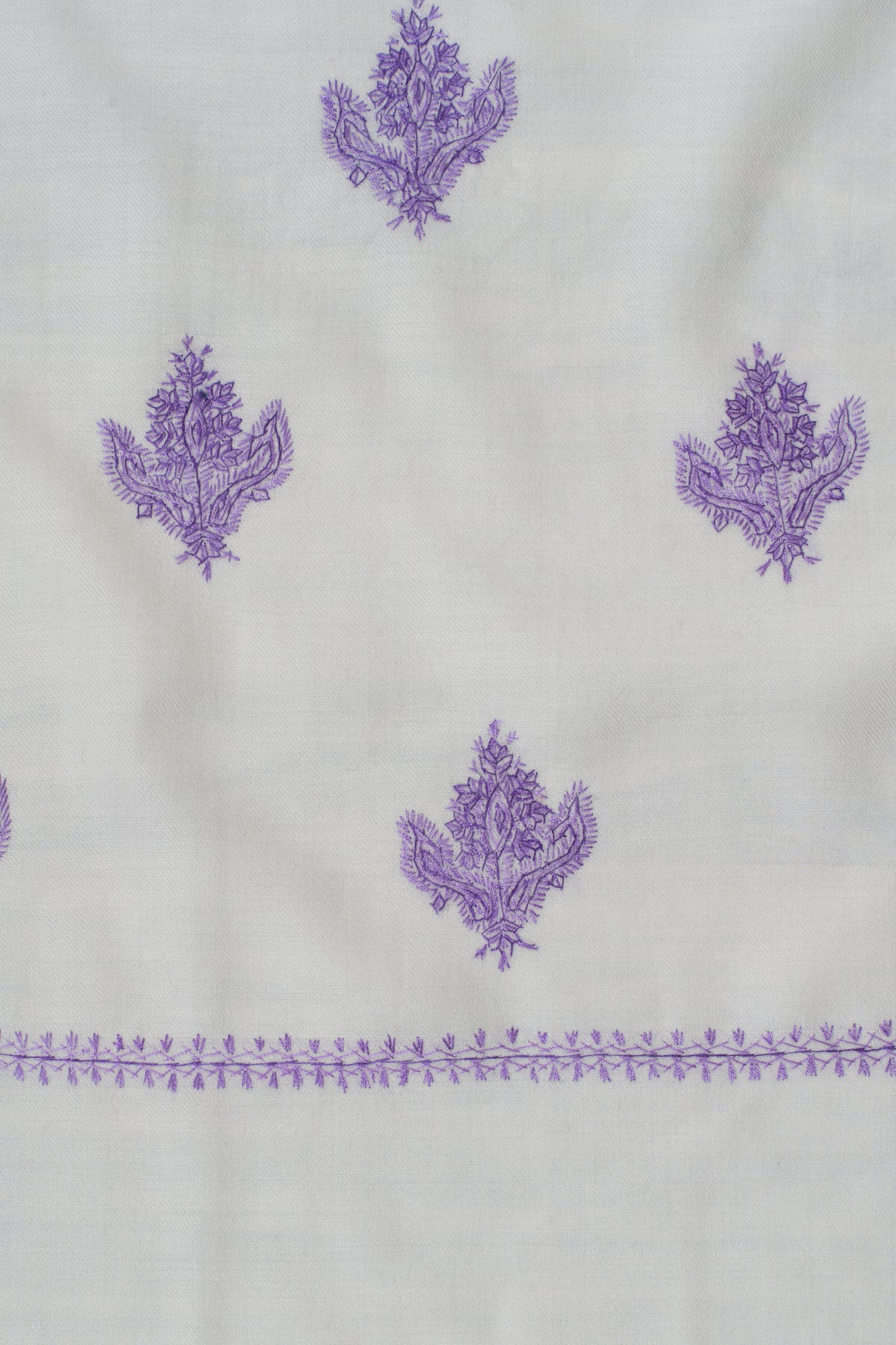 Lavender Snowfall Fine Merino Wool Shawl with Sozni Hand Embroidered Floral Sprigs