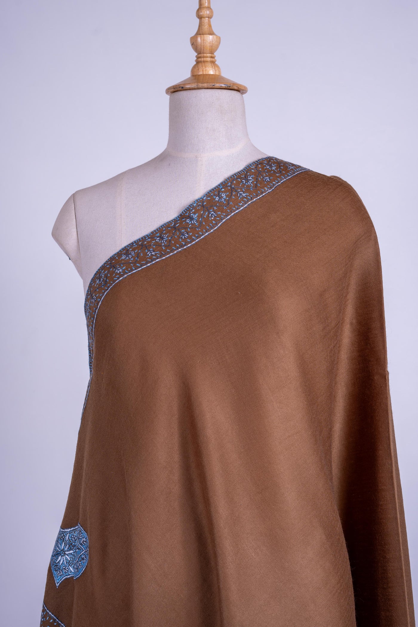 Amber Glow - Hand-Embroidered Sozni Fine Merino Wool Shawl