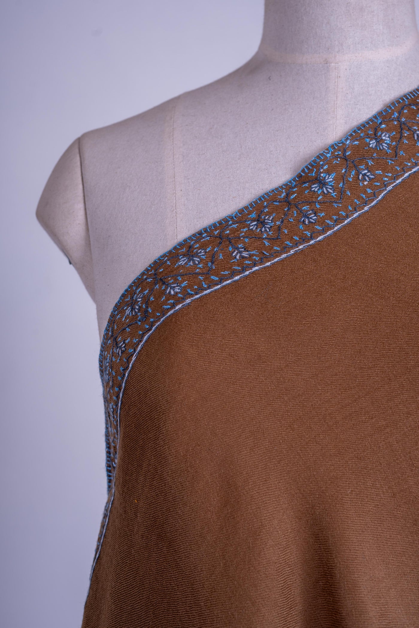 Amber Glow - Hand-Embroidered Sozni Fine Merino Wool Shawl