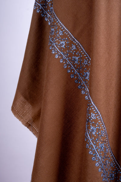 Amber Glow - Hand-Embroidered Sozni Fine Merino Wool Shawl