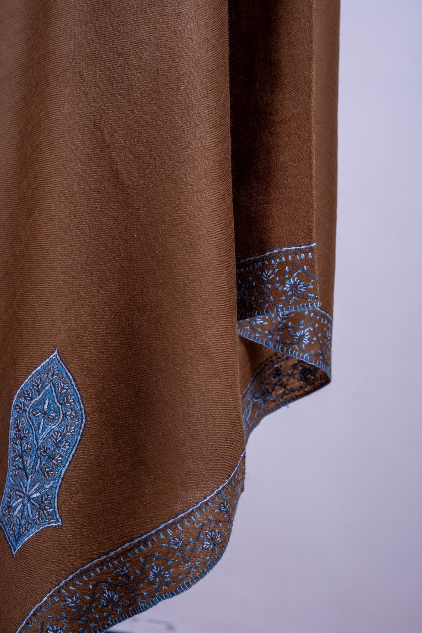 Amber Glow - Hand-Embroidered Sozni Fine Merino Wool Shawl