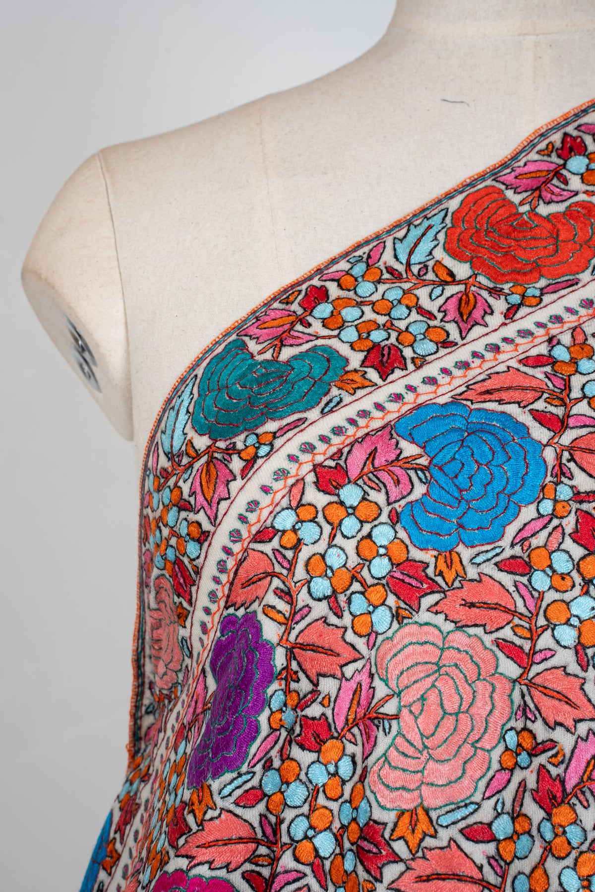 Blossom Carnival Hand Embroidered Papier Mache Pure Pashmina Shawl