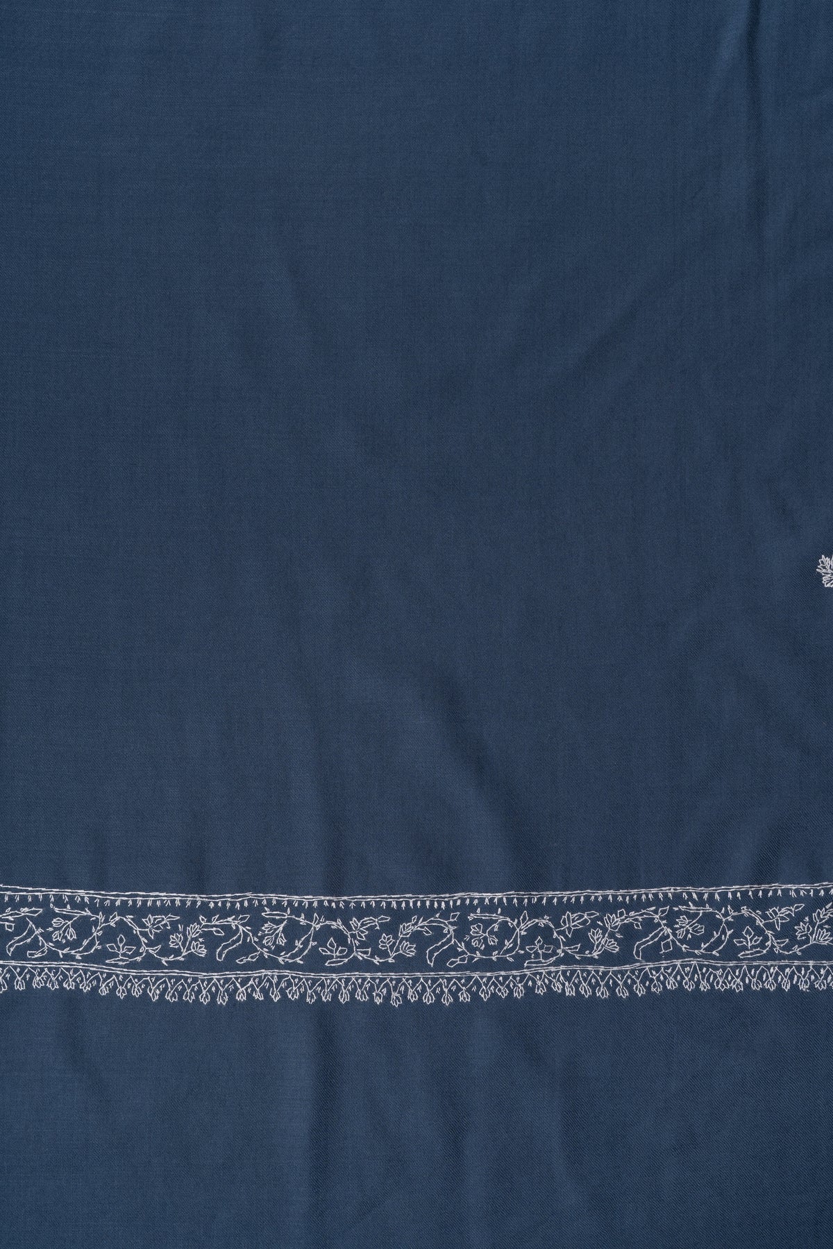 Slate Blue Elegance Fine Merino Wool Shawl with Silver Sozni Hand Embroidered Paisleys