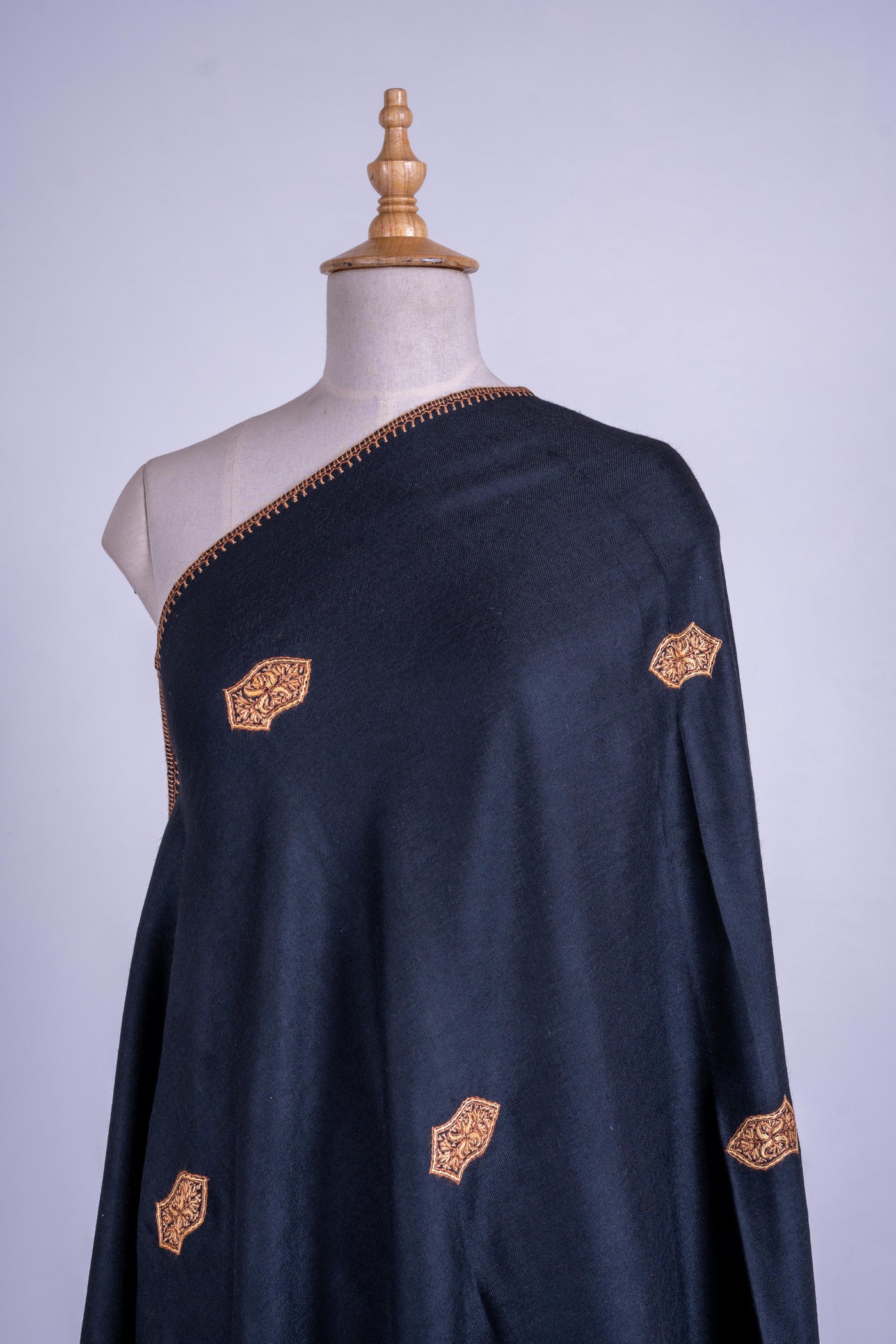 Midnight Majesty - Hand-Embroidered Sozni Merino Wool Shawl