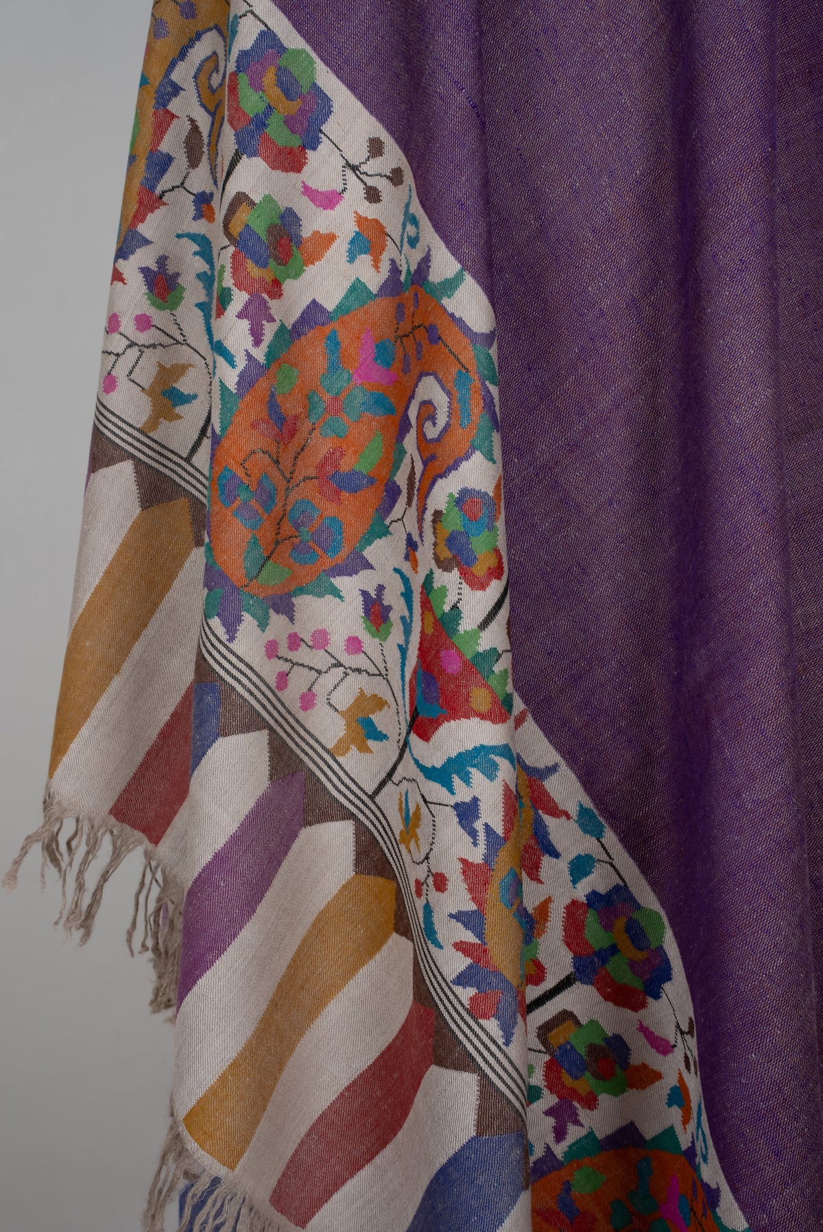 Lavender Mosaic Hand Woven Pure Pashmina Kani Shawl