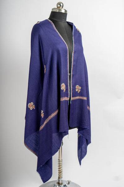 Royal Midnight Hand Embroidered Merino Wool Sozni Scarf