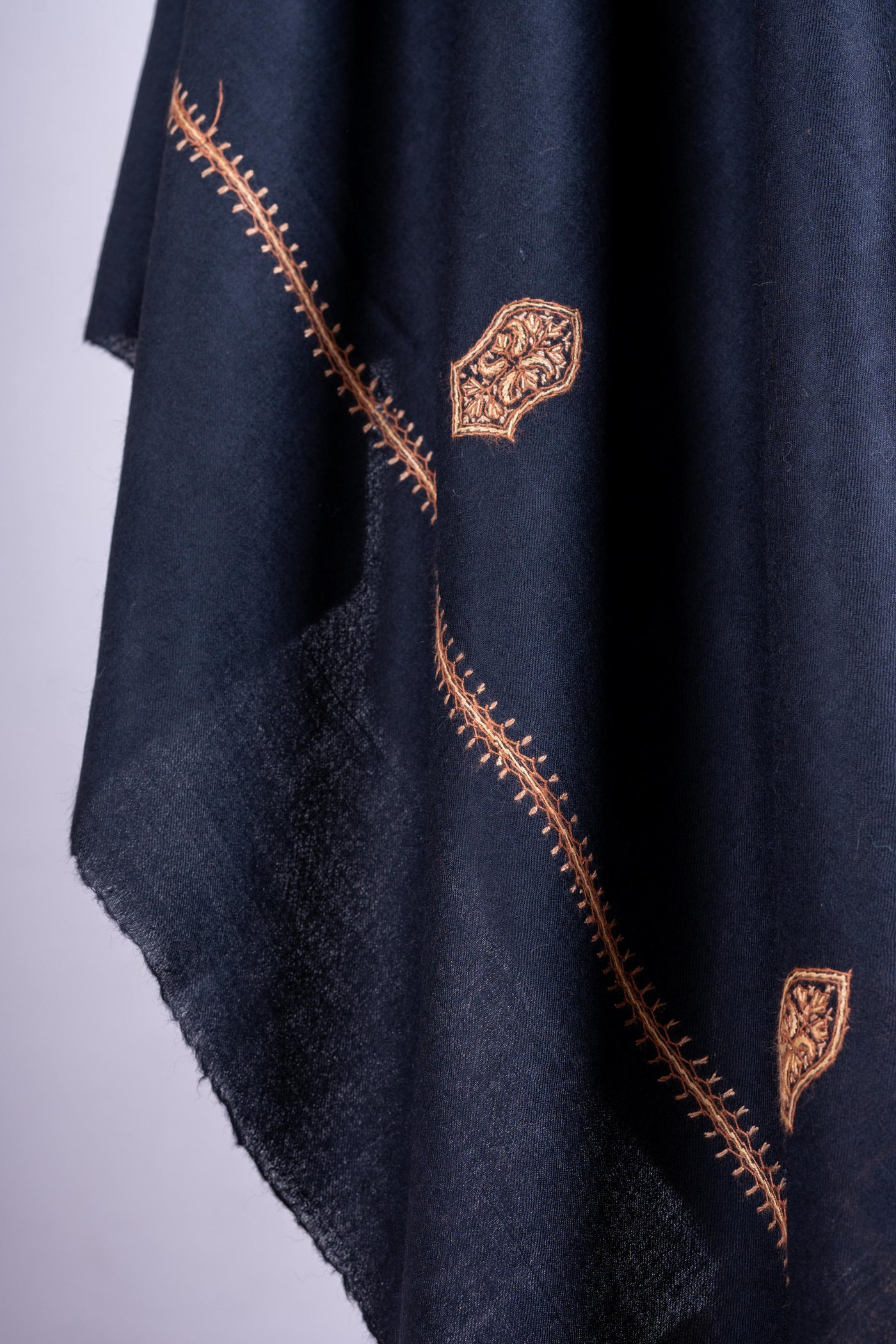 Midnight Majesty - Hand-Embroidered Sozni Merino Wool Shawl