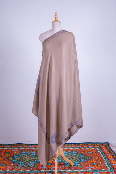 Beige Serenity - Merino Wool Hand-Embroidered Sozni Shawl