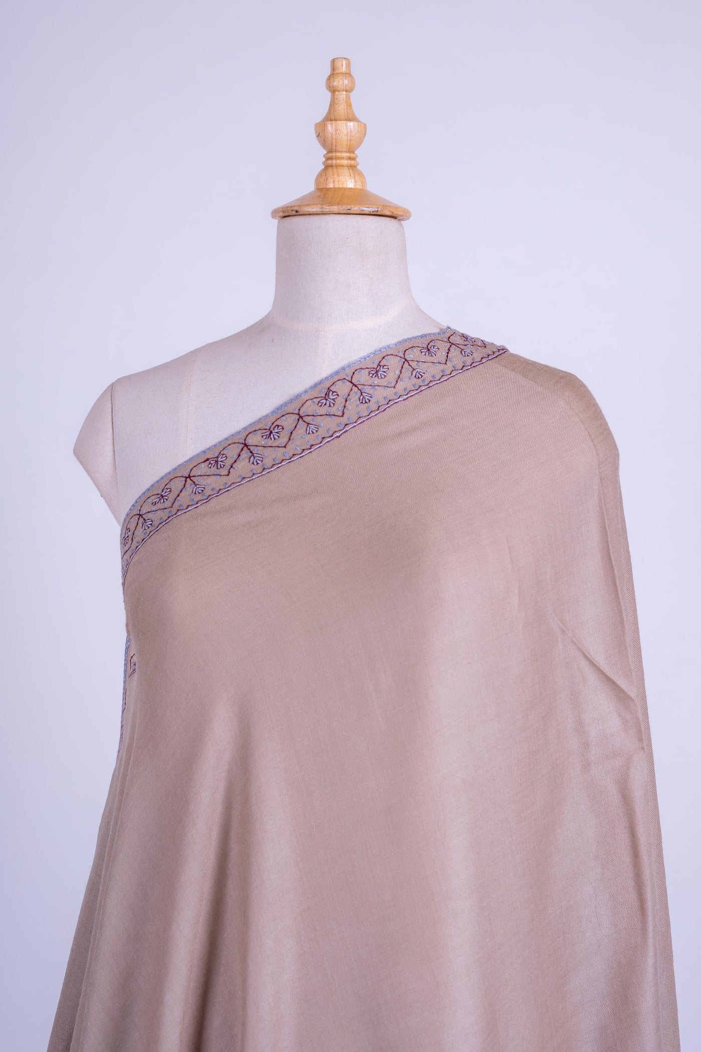 Beige Serenity - Merino Wool Hand-Embroidered Sozni Shawl