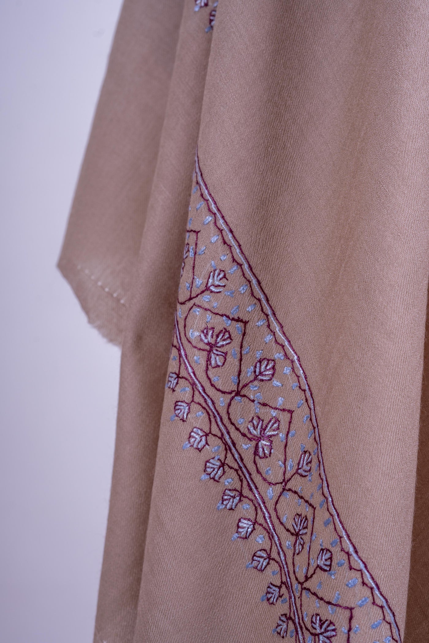 Beige Serenity - Merino Wool Hand-Embroidered Sozni Shawl