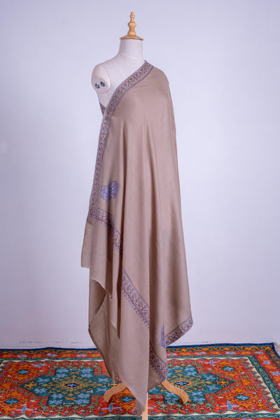 Beige Serenity - Merino Wool Hand-Embroidered Sozni Shawl