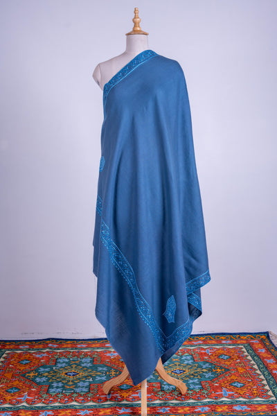 Oceanic Bliss - Merino Wool Shawl with Hand-Embroidered Sozni Detailing