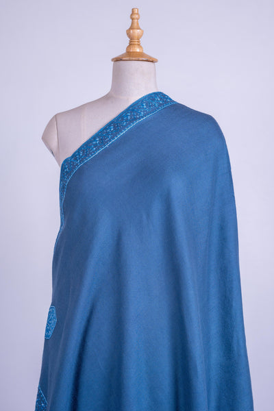 Oceanic Bliss - Merino Wool Shawl with Hand-Embroidered Sozni Detailing