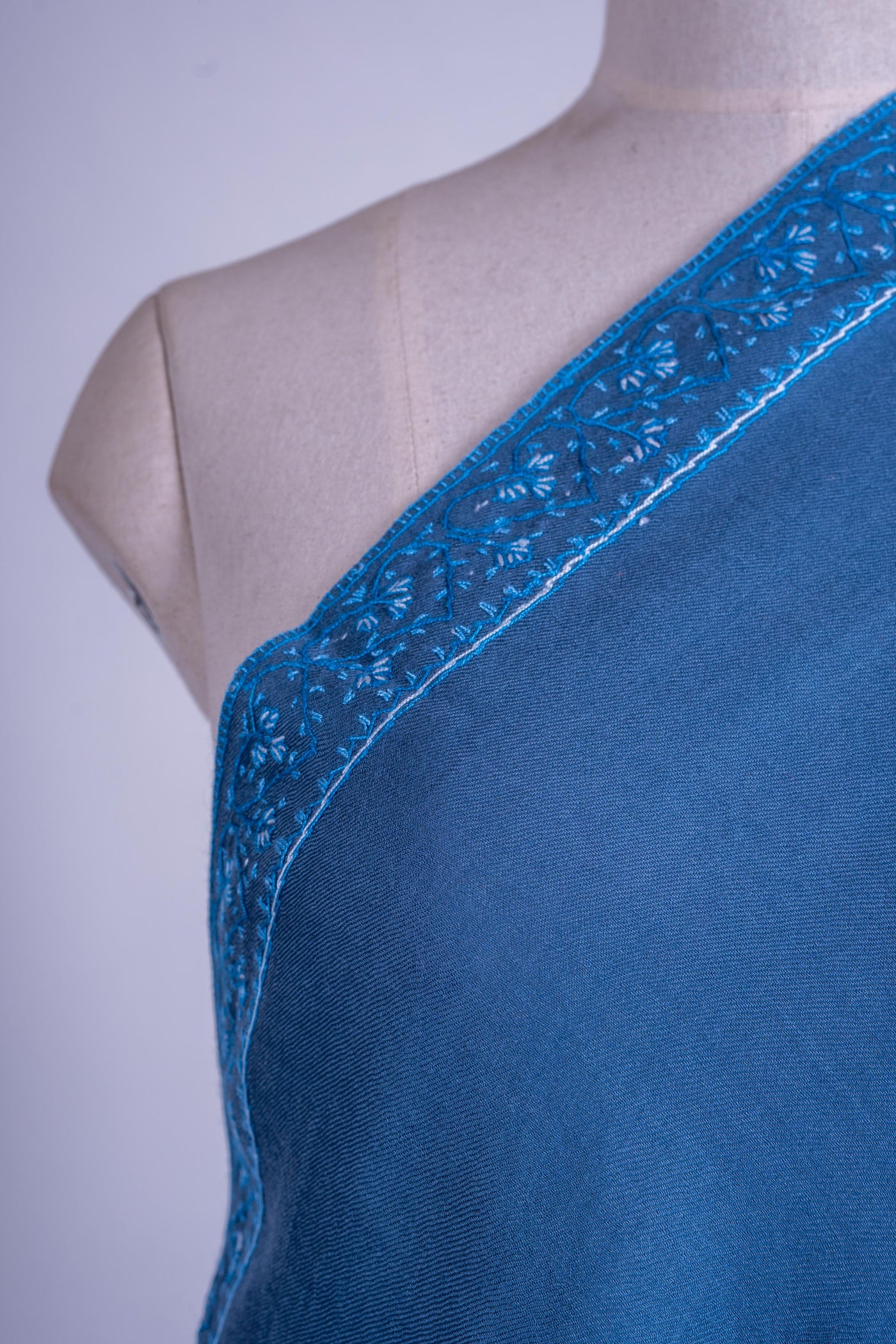 Oceanic Bliss - Merino Wool Shawl with Hand-Embroidered Sozni Detailing