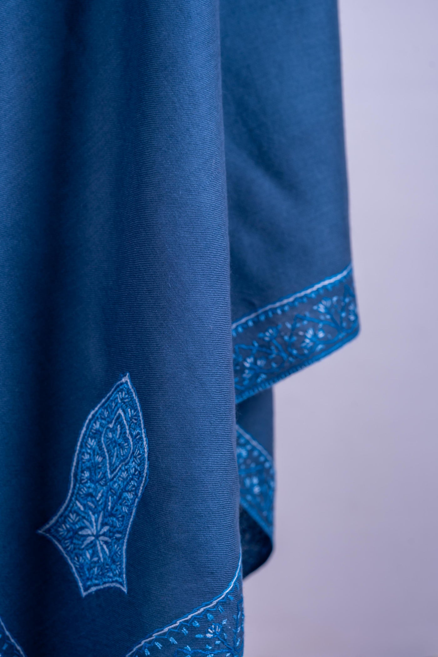 Oceanic Bliss - Merino Wool Shawl with Hand-Embroidered Sozni Detailing