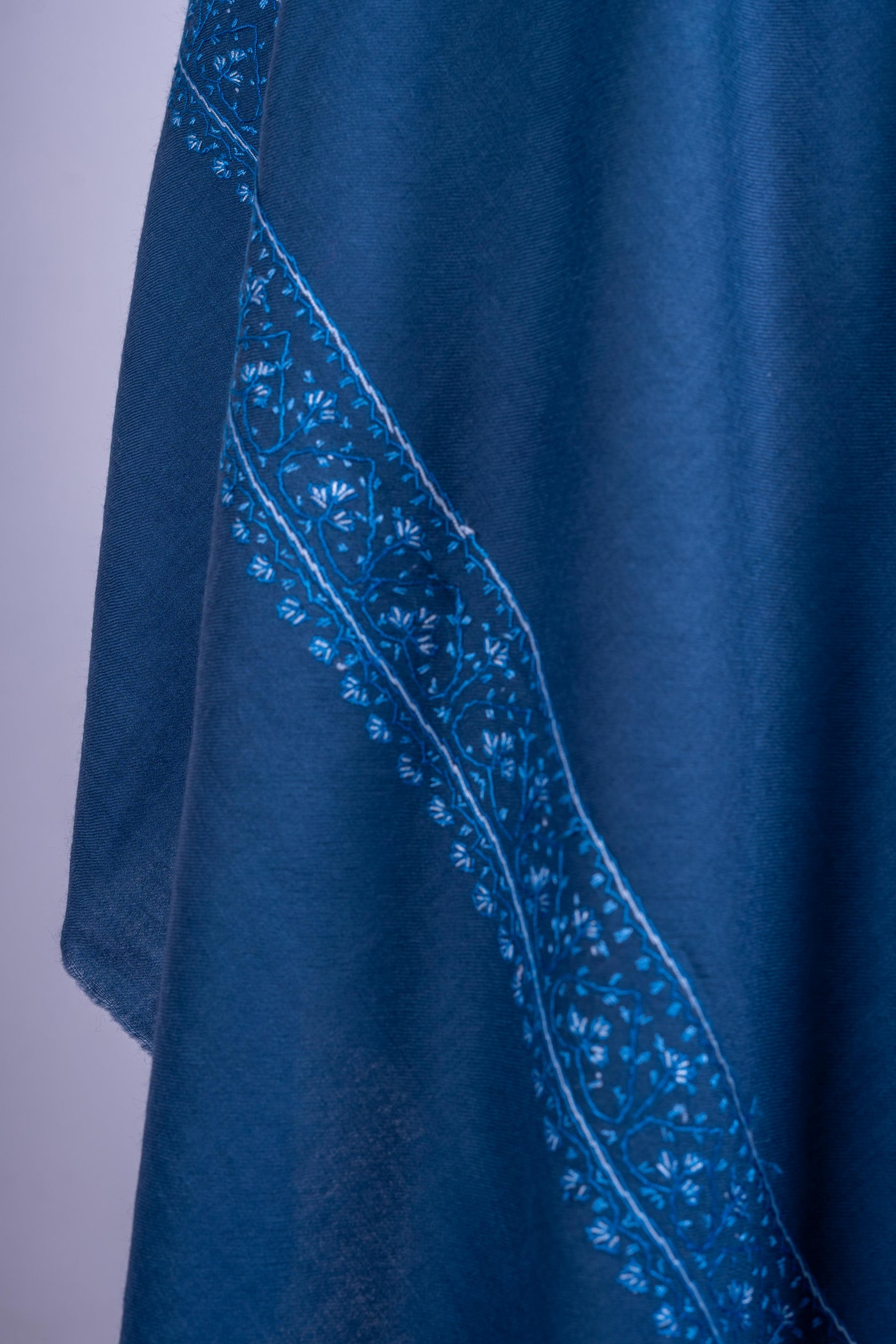 Oceanic Bliss - Merino Wool Shawl with Hand-Embroidered Sozni Detailing