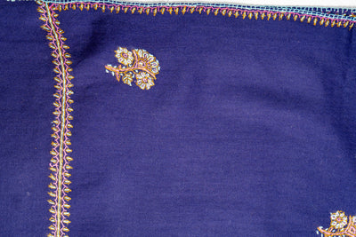 Royal Midnight Hand Embroidered Merino Wool Sozni Scarf