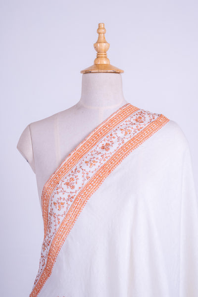 Ivory Grace - Hand-Embroidered Sozni Merino Wool Shawl