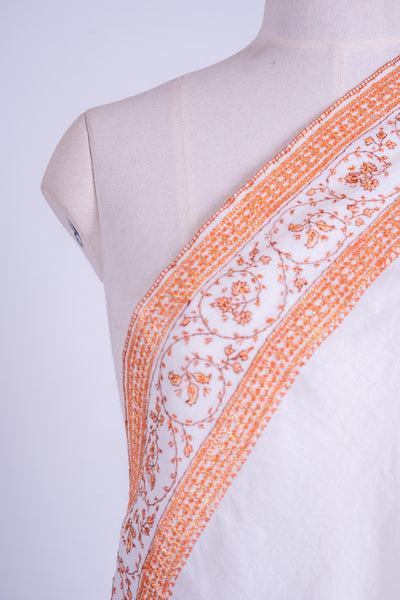 Ivory Grace - Hand-Embroidered Sozni Merino Wool Shawl