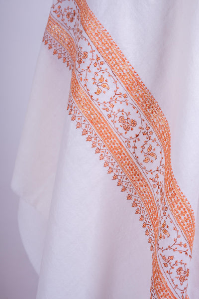 Ivory Grace - Hand-Embroidered Sozni Merino Wool Shawl