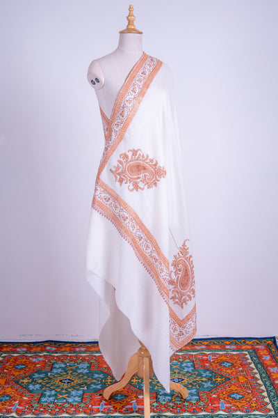 Ivory Grace - Hand-Embroidered Sozni Merino Wool Shawl