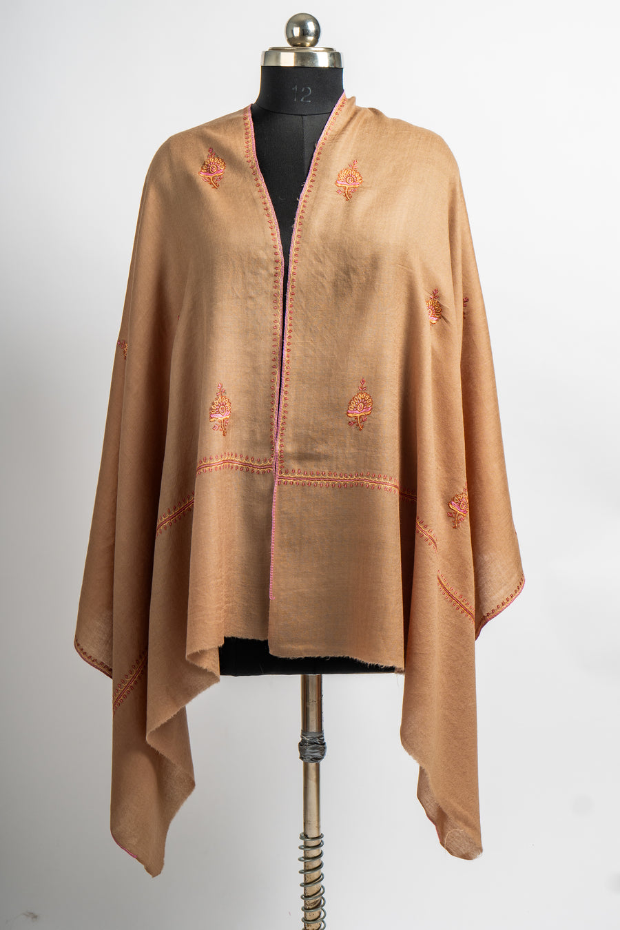 Desert Bloom Hand Embroidered Sozni Merino Wool Stole