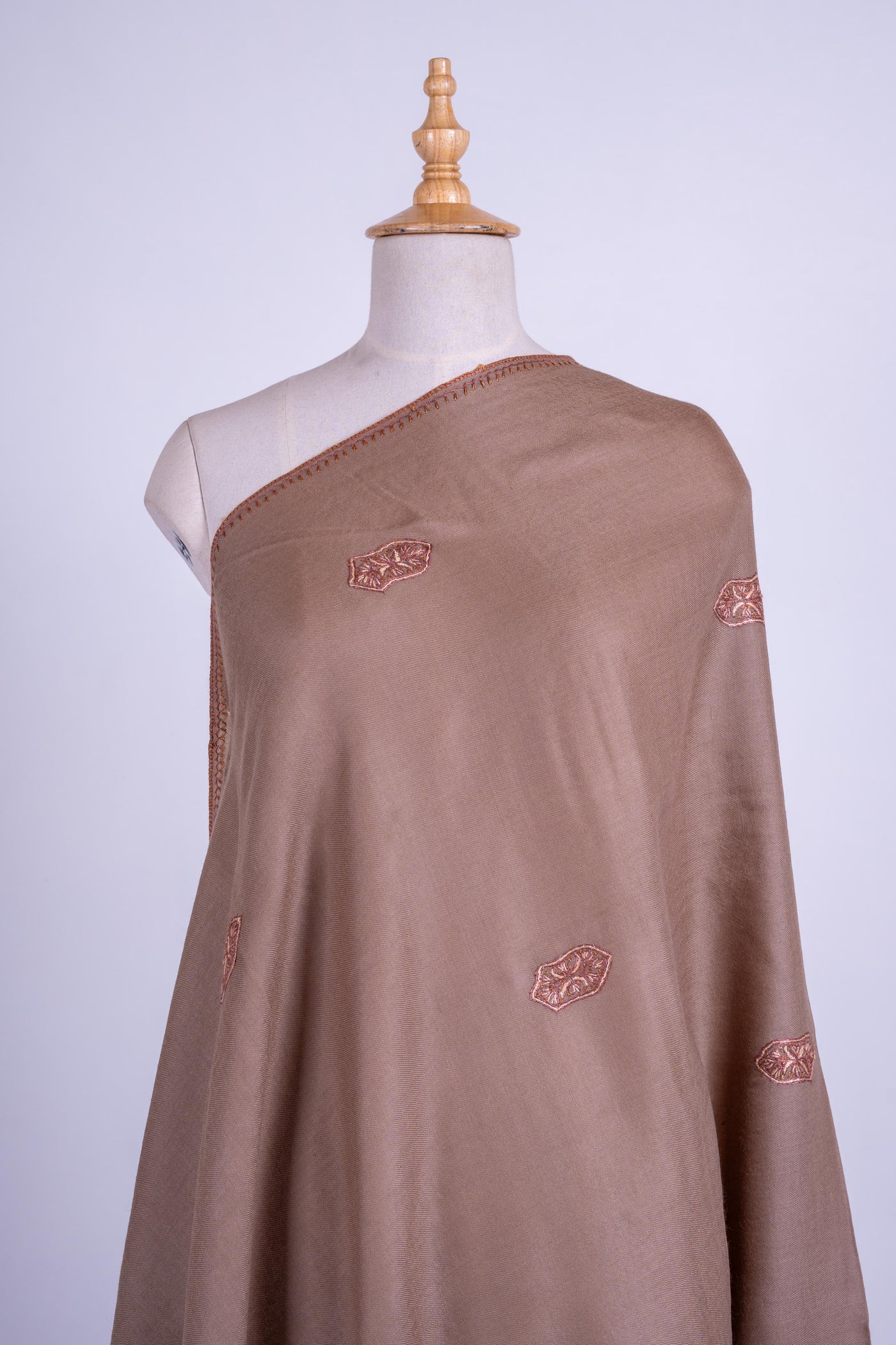 Mocha Delight - Hand-Embroidered Sozni Merino Wool Shawl