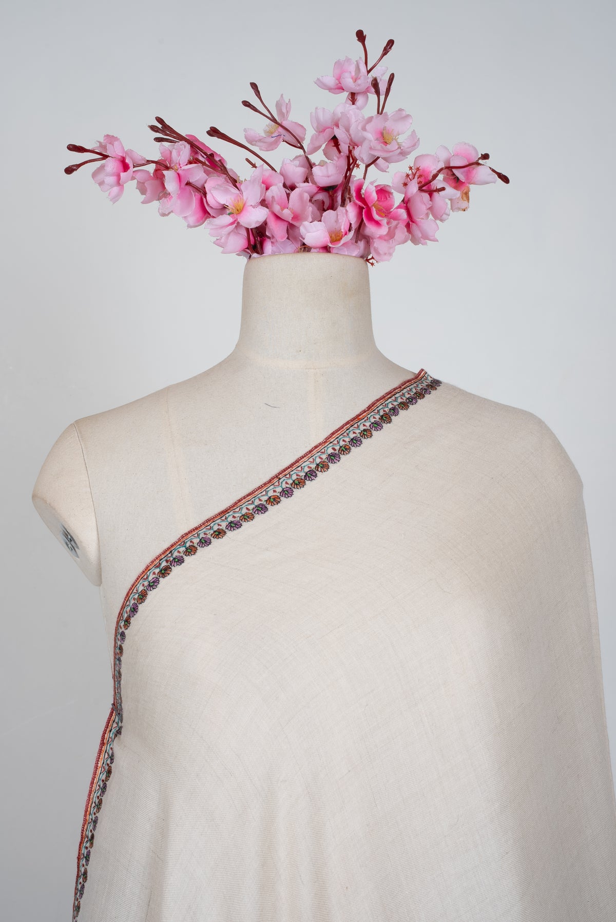 Ivory Meadow Hand Embroidered Pure Pashmina Shawl