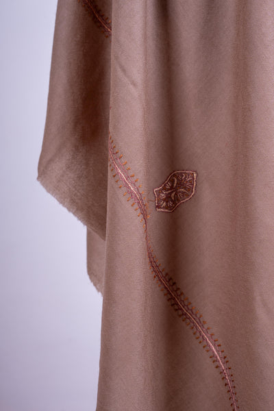 Mocha Delight - Hand-Embroidered Sozni Merino Wool Shawl