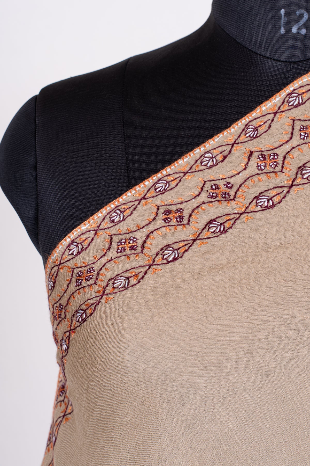 Desert Copper Fine Merino Wool Shawl with Sozni Hand Embroidered Ornamental Paisleys
