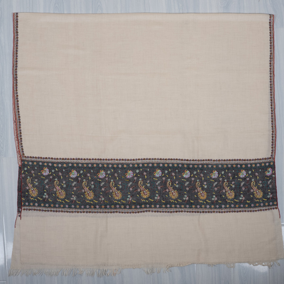 Ivory Meadow Hand Embroidered Pure Pashmina Shawl