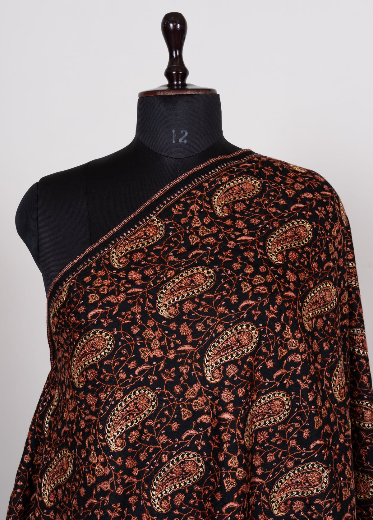 Copperwood Tapestry Fine Merino Wool Shawl with Sozni Hand Embroidered Paisley and Floral Patterns