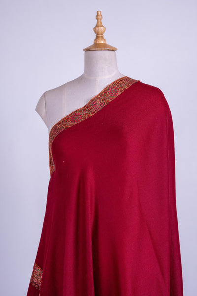 Scarlet Radiance - Merino Wool Hand-Embroidered Sozni Shawl