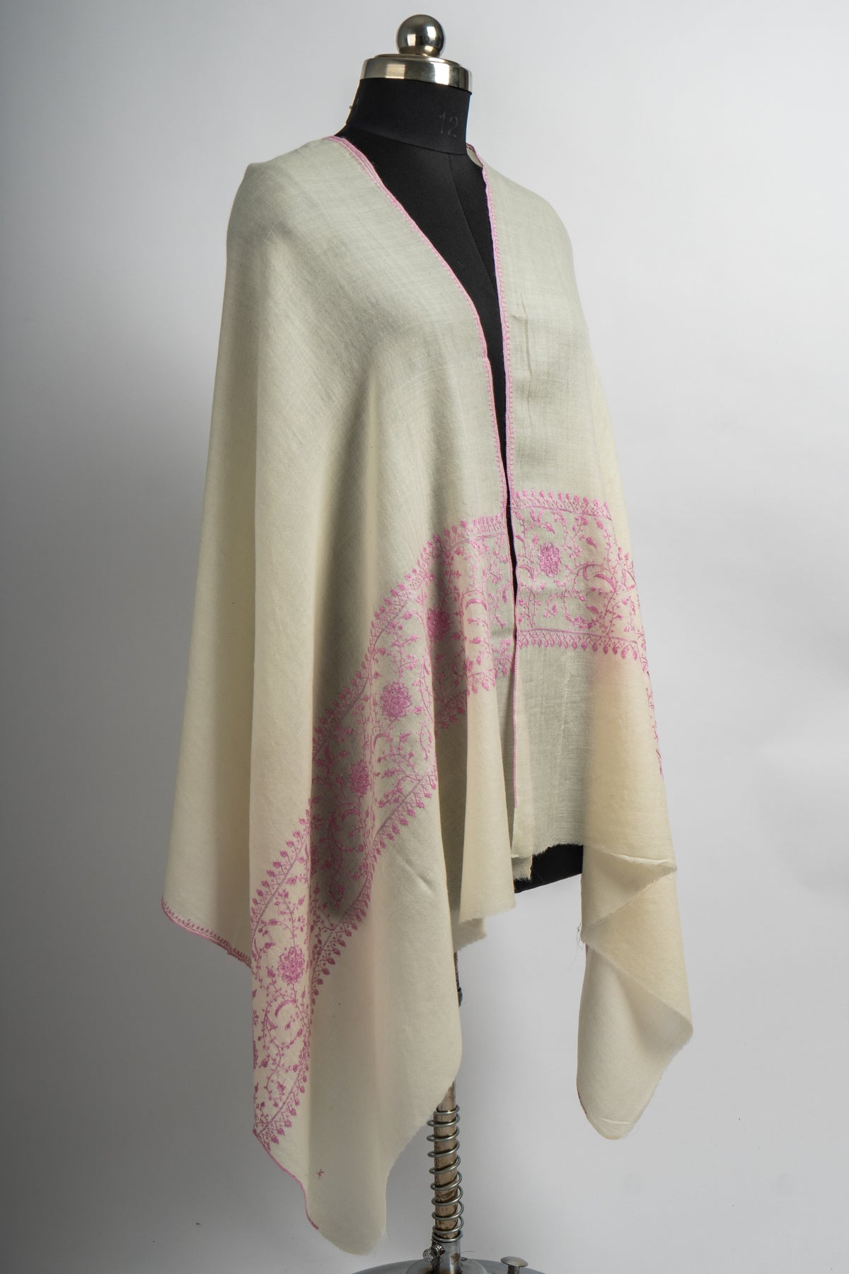 Snow White Hand Embroidered Merino Wool Sozni Stole