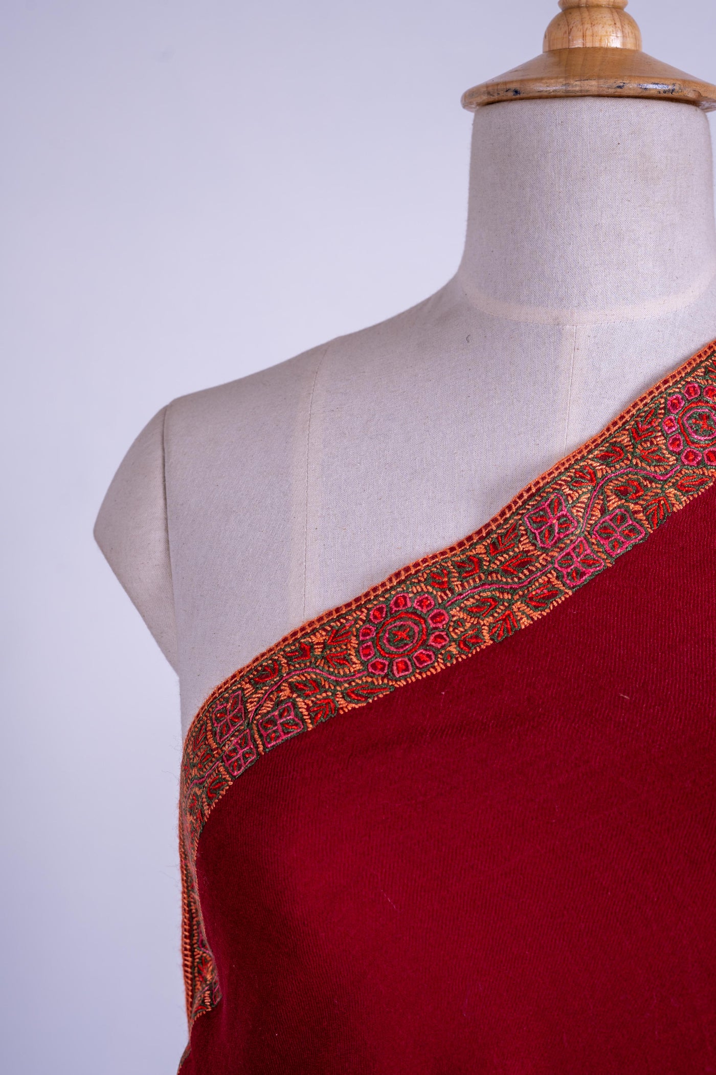 Scarlet Radiance - Merino Wool Hand-Embroidered Sozni Shawl