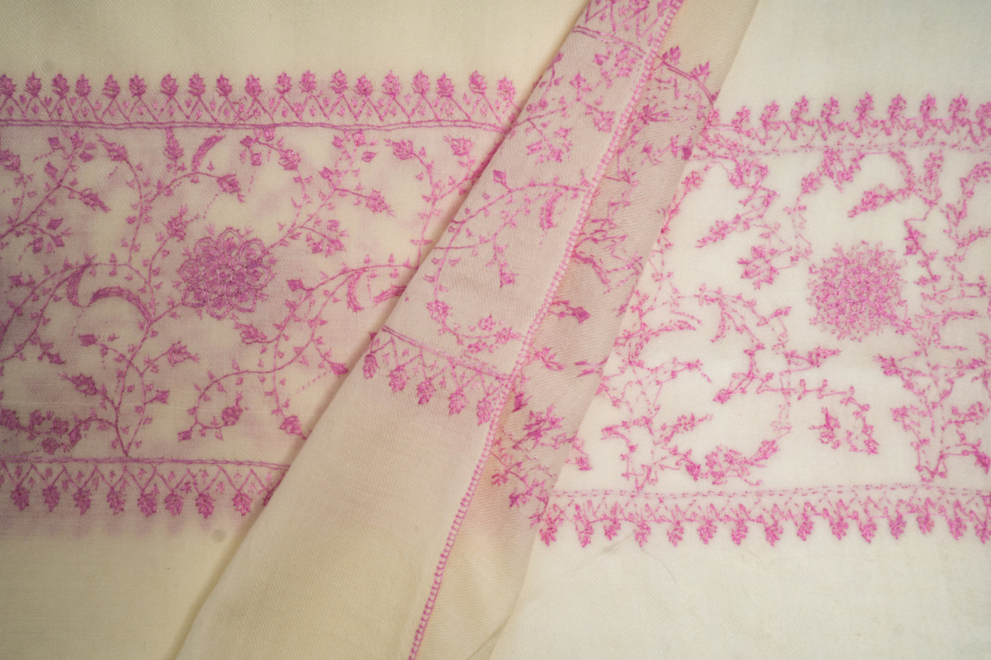 Snow White Hand Embroidered Merino Wool Sozni Scarf